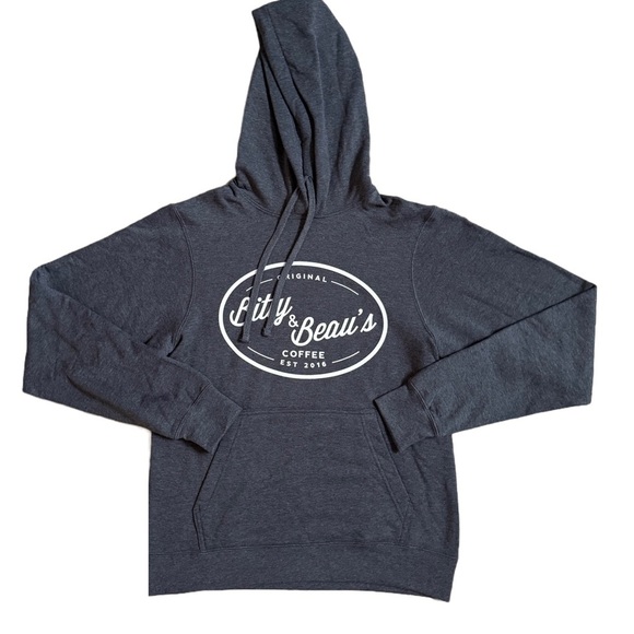 BITTY AND BEAU’S CHARCOAL GRAY ORIGINAL LONG SLEEVE FLEECE HOODIE WITH LOGO - Picture 1 of 7